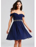 Off Shoulder Chiffon Beads Short Prom Dress 